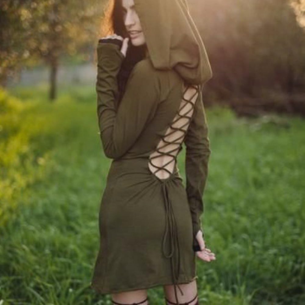 ZhenNymph Nienna Lace Up Hooded Mini Dress